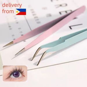 FenHuan 【Local Delivery】 Tweezers Macaroon Hand Sticker Nail False Eyelashes Color Diamond Stainless Steel Diy Multifunctional Student Elbow Tweezers