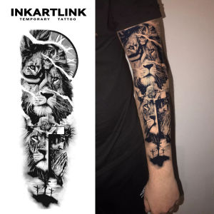 Mechanical Lion Temporary TattooLasts To 15 Days New Technology Magic Waterproof Semi Permanent StickerFor Men Sleeve Tattoos.