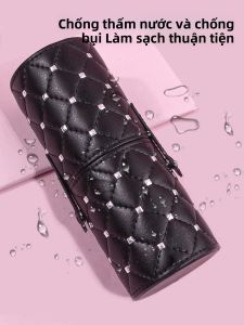 1 Chiếc Đen Liễu Móng Khóa PU Cọ Trang Điểm Bảo Quản Xô Chống Bụi Chống Nước Du Lịch Di Động Hộp Đựng 18.2x7x7cm