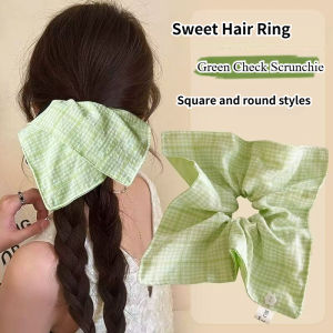 Khá ánh sáng màu xanh lá cây rô khăn quàng vuông Băng đô thời trang duyên dáng Ribbon tóc đuôi ngựa Tie cho cô gái