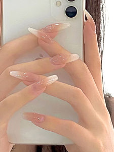 Wedding Nail Art Gradient Nude Color Handmade Long Wearable False Nails Elegant White Enhancing Womens Beauty Tools