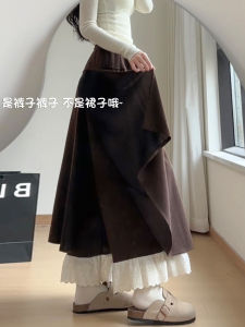 Caramel Lace Skirt Pants Womens Autumn Winter New Style Slimming Lazy Drop Waist High Waist Polyester Fiber Straight Leg Pants