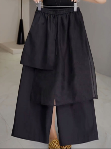 Shalldoer | Fashionable Black Mesh Splice Casual Pants Women Summer Small Size Commute Straight Leg Samba Skirt High Waist Eighteen Pants