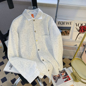 Sequin  Coat Mens Spring and Autumn Fancy Lapel Shirt Casual Loose Top Ruffle Handsome Stylish Flow Jacket