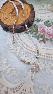 Ready Stock SG - White Seashell Beads Accent Colorful Zircon Crystal Necklace Handmade Natural Healing Crystal Necklaces