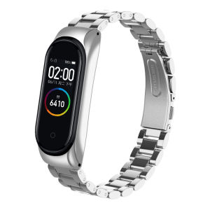 For Xiaomi Mi Band 3 4 5 6 7 Luxury Metal Strap Three-bead Stainless Steel Replacement Wrist Strap Bracelet for Miband 7 6 5 4 3