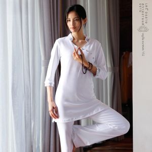ชุดโยคะผ้านิลลินยืดหยุ่นสูงสำหรับผู้หญิง ชุดโยคะสีขาว ชุดสมาธิแบบหลวมๆ ชุดกีฬาฤดูใบไม้ผลิและฤดูร้อน
