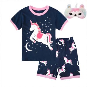 A&J DESIGN | Kids Girls Unicorn Pajamas Set Toddler Summer Sleepwear Cartoon Birthday Gift Short Sleeve Nightwear Clothes 2-10 Years old