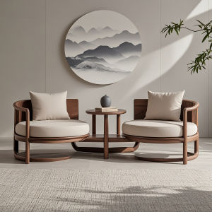 New Chinese Style Solid Black Walnut Wood Sofa Chair Minimalist Fabric Integrated Reception Chair Home Furniture Sofa