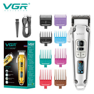 VGR | VGR 006 electric hair clipper metal retro mens electric push shear oil head carving LED intelligent digital hair trimming machi