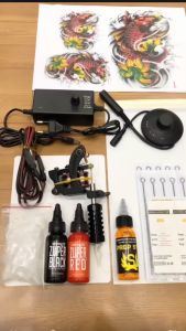 WORM HOLE Professional Tattoo Machine Kit with 2 Ink Colors & Image Gel