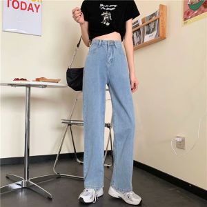 plus Size Slim Fit White Denim Jeans Womens Spring Autumn High Waist Straight Leg Pants Casual Wear High Waist Wide Leg Jeans