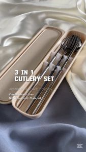 BABA Cutlery Stainless Steel Tableware Spoon Fork Chopsticks Set Container Lunch Protable Travel Sudu 无声外帶包包餐具汤匙勺叉筷子套装盒