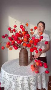 Cành Hồng Giả Trang Trí Tết 7 Quả 95cm Hoa Giả Cắm Bình Đỏ Cam Bóng Đẹp Cành Quả Giả Decor Phòng Khách