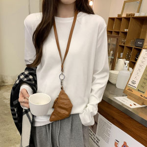 เสื้อยืดคอกลมแขนยาวผู้หญิง Pure Cotton ทรงหลวม แฟชั่นฤดูใบไม้ร่วง/ฤดูหนาว เสื้อชั้นใน ชุดชั้นใน แฟชั่น เสื้อผ้าทำงาน