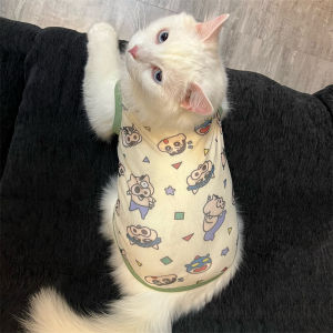 เสื้อกั๊กลายการ์ตูนสำหรับแมวและสุนัขขนาดเล็ก ฤดูร้อน บาง ไม่หลุดร่วง ดีไซน์ Super Cat ดีไซน์น่ารัก