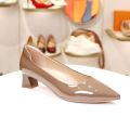 Kisscat Kiss Cat New Style Chunky High Heel Pointed Toe Genuine Leather Slip-On Women's Shoes Fashion Single Shoes KA54167-10. 