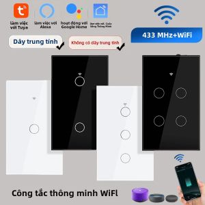 Tuya WiFi Công Tắc Đèn Thông Minh RF433 Công Tắc Treo Tường Cảm Ứng Dây Trung Tính/Không Dây Trung Tính Hỗ Trợ Tiêu Chuẩn Hoa Kỳ Alexa Google Home Đen/Trắng