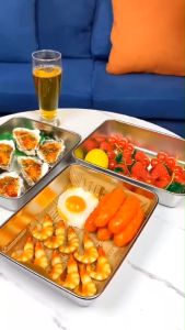 Kitchen Stainless Steel Vegetable Preparation Plate Cooking Plate Hot Pot Special Vegetable Preparation Plate Square Plate Artifact With Cover Double Layer