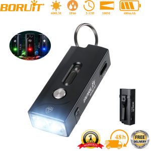 BORUiT Mini EDC RGB Keychain Light 600LM USB Rechargeable Torch Pen Clip Waterproof Colorful Flashlight Camping Fishing Gift