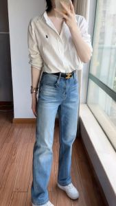 Retro American Washed Slim Fit Jeans Womens Spring Autumn 2025 Loose Slimming Straight Leg Floor-Length Pants Small Size