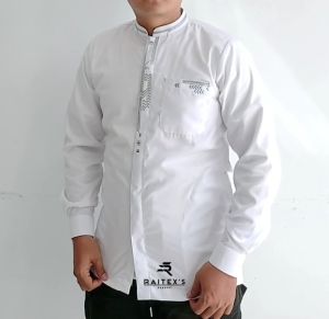 Baju  Koko Putih Lengan Panjang Pria Dewasa Kemko Raitexs Hemko Muslim Seragam Santri Taqwa Katun Premium Terbaru