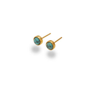* 𝐒𝐎𝐋𝐈𝐒 * Blue Black Stone Stud Earrings Gold Silver • 316L Stainless Titanium Steel Waterproof Non Tarnish Hypoallergenic Earring For Women Men Kids ER364