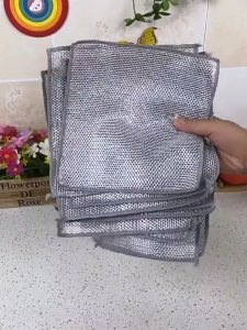 5pcs-Steel Wire Double-Sided Grid Dishcloth - Non-Stick Oil Rag for Kitchen Cleaning Pot Washing Wear-Resistant & Absorbent Household Scrubber - Ship out within 2days