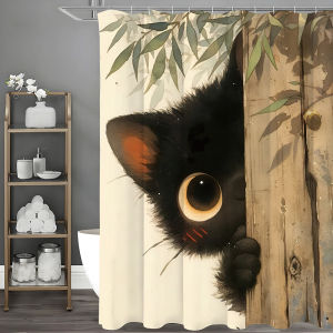 Cartoon Black Cat Shower Curtain Bathroom Decorative Shower Curtain Waterproof Shower Curtain with Hooks
