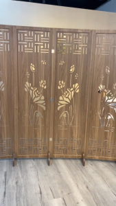 Bình phong vách ngăn sen vàng phong thủy chất liệu gỗ MDF phủ melamin - GP396