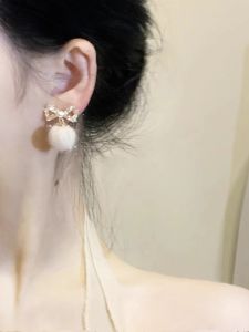 Sweet Almond Roasted Milk Fluffy Butterfly Knot Earrings New 2023 Plush Ball Jewelry Fashion Accessories for Women