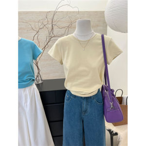 Áo Thun Nữ Tay Ngắn Cổ Tròn Màu Trơn Phong Cách Hàn Quốc Mùa Hè Thường Ngày Thon Gọn Đa Năng Ngắn Dài Thường