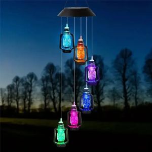 Solar Powered Wind Chime Garden Lights Outdoor Solar Wind Chime Kerosene Lamp for Yard Landscape Decoration Auto on/Off Waterproof IP65