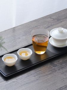 Japanese Style Ceramic Black Porcelain Rectangular Tea Tray Simple Home Use Gongfu Small Tea Table Dry Pounding Tea Plate