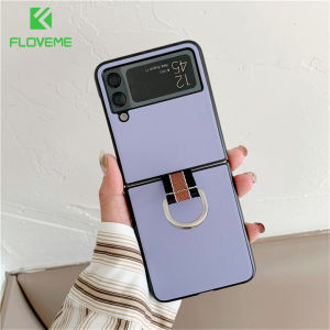 FLOVEME With Ring Luxury Ultra Slim Phone Case For Samsung Galaxy Z Flip 4 Flip 3 5G Hard Plastic Fashion Shockproof Back Cover For Galaxy Z Flip 4 Flip 3