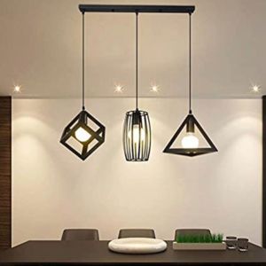 Pendant Light 3 Head Wrought Iron Geometric Chandelier Retro Industrial Hollow Adjustable Length Drop Ceiling Light for Restaurant Kitchen Living Room Bar Cafe Hanging Lighting