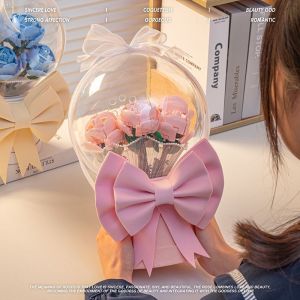 Valentines Day DIY Rose Flower Bouquet Building Blocks Gift Handmade Heart-Shaped Bobo Ball Bucket Assembly Intelligence Toy