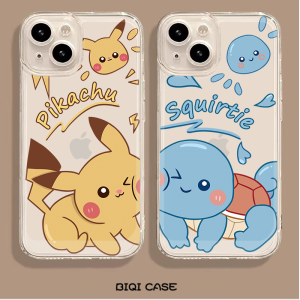 Cartoon Pikachu And Genie Turtle Couple Phone Case Silicone Full Cover Protective Shell for  14 13 Anti-fall Creative Female 6