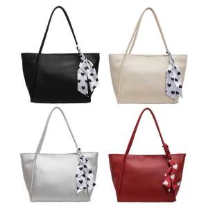 {HOT}Women PU Tote Bag Simple Shopping Bag Large Capacity Stylish Commuting Bag with Silk Scarf Outdoor Travel Bag