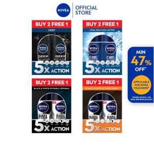 [BUY 2 FREE 1] NIVEA MEN Deodorant Male Roll On 3x50ml / Mens Grooming / Anti Bacterial / No Sweat / Perfume / No Stain (Deodoran Lelaki)
