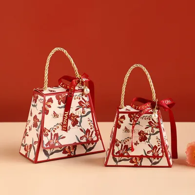 Combo 2 Hộp đựng quà tặng hộp quà cưới hộp đựng kẹo kèm ruy băng Pastel có tay cầm phong cách Hàn Quốc