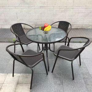 CONOCO Bordeaux Chair Imitation Rattan Woven Plastic Dining Chair Outdoor Iron Art Wicker Chair