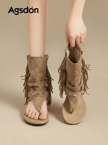 Agsdon | Flamboyant Fringe Stacked Design Roman Sandals