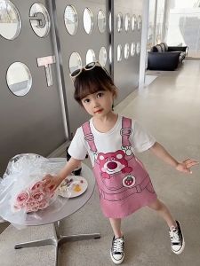 Bykiddos - Pakaian anak perempuan musim panas rok T-shirt one-piece lengan pendek  sedang/ rok kartun lucu anak-anak