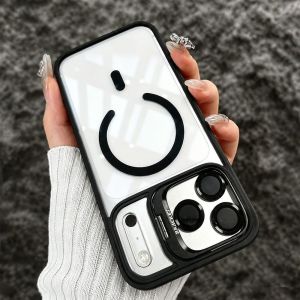Magnetic Lens Film Protector Stand Case For iPhone 18 Pro Max 17 16 15 14 13 12 Pro Max Plus For Magsafe Shockproof Clear Cover