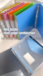 3 Ring Binder Flexible Round Binder with Clear Catalog Pocket A4/Long File Clip Thick Folder Organizer for School Office Binder Supplies 26x31CM