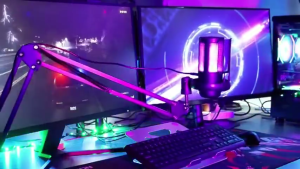 USB Gaming Microphone For PC Condenser Recording Rgb Mic With Boom Arm With Touch Mute RGB Lighting Gain Knob