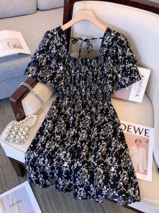 Summer New Arrival Floral Puff Sleeve Dress Womens Small Outwear Sweet Style Waist-Tight Slim Looking Elegant A- line Skirt