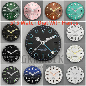 GRAMOCK Mens 29mm GMT 515 Quartz Pink Green Black Blue Watch Dial With Four Watch Hands Luminous Fit RONDA 515 Quartz Movement