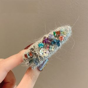 Korean Style Winter Hair Clip Butterfly Knot Edge Clip Colorful Rhinestone Side Part Hair Clamp Womens High Fashion Duckbill Clip